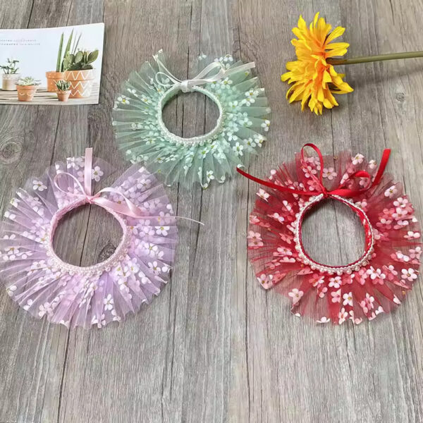 Cat Collars Pet Necklace Scarf Dog Bib Lace Flower Bow Ribbon